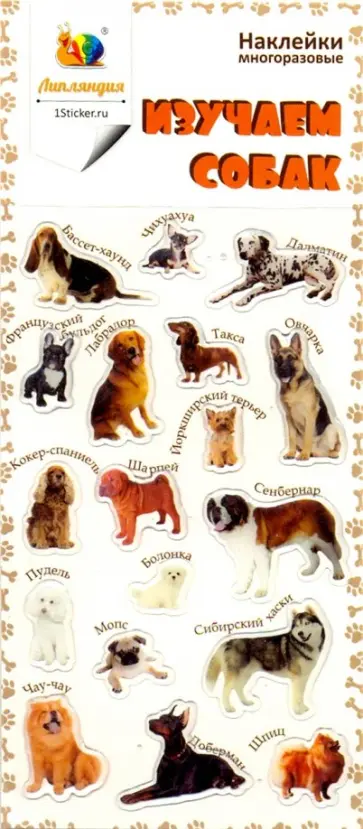 Набор леденцовых наклеек "Изучаем собак" обложка книги