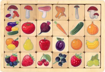 Игра-пазл развивающая деревянная "Овощи-Фрукты-Ягоды-Грибы" (00740) обложка книги