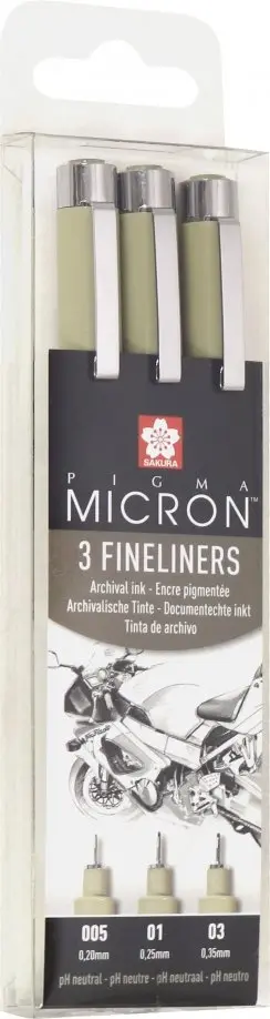 Набор капиллярных ручек Pigma Micron, 3 штуки, черные обложка книги