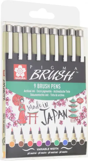 Набор капиллярных ручек "Pigma Brush" (9 цветов) (POXSDKBR9) обложка книги