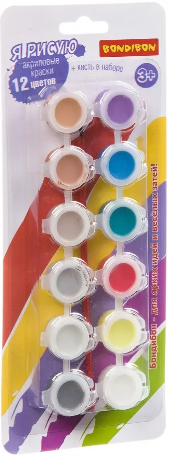 Краски акриловые, 12 цветов металлик по 3 мл (+ кисть) (ВВ3389) обложка книги