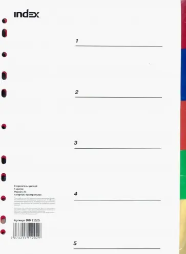 Разделитель пластиковый А4 "5 цветов" (IND110/5) обложка книги