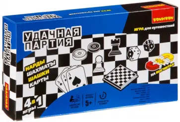 Игры 4 в 1 "Шашки. Шахматы. Нарды. Карты" (9841/ВВ0693) обложка книги