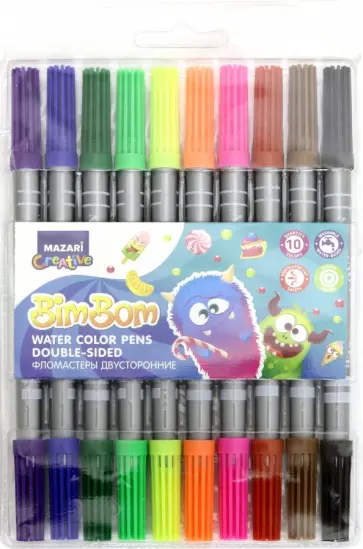 Фломастеры 10 цветов "BimBom" двусторонние (M-5076-10) обложка книги