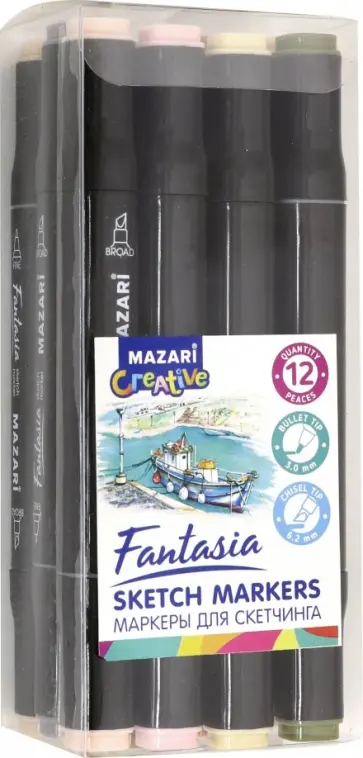 Маркеры для скетчинга двусторонние "Fantasia" (12 цветов, телесные и древесные цвета) (M-5032) обложка книги