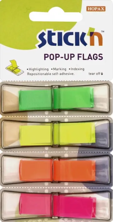 Закладки самоклеящиеся пластиковые (40 листов, 25x45 мм, 4 цвета, Z-сложение) (26017) обложка книги