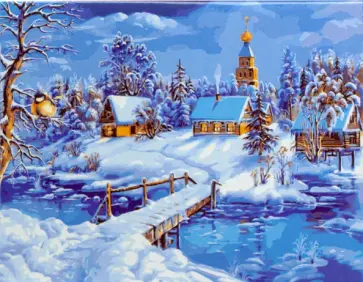 Холст 30х40 см "Зимняя деревушка у реки" (G250) обложка книги