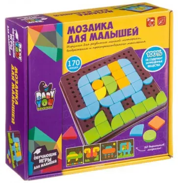 Мозаика для малышей "Геометрия" (20 картин, 170 фишек) (ВВ4121) обложка книги