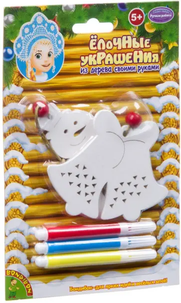 Набор для творчества Елочные украшения из дерева Снеговичок и колокольчик (ВВ3731) обложка книги