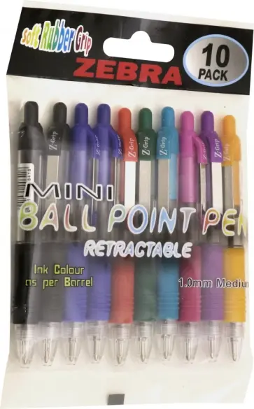 Набор ручек шариковых автоматических "Zebra MINI Z-GRIP" (8 цветов, 10 штук) обложка книги
