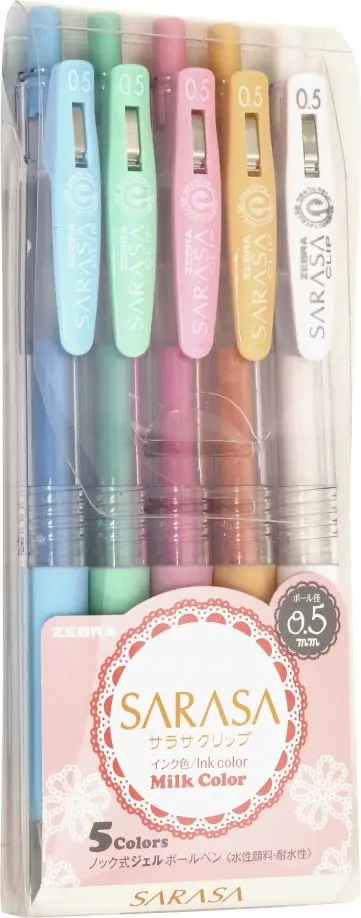 Набор ручек гелевых "SARASA CLIP MILK" (5 цветов) (JJE15-5C-MK) обложка книги