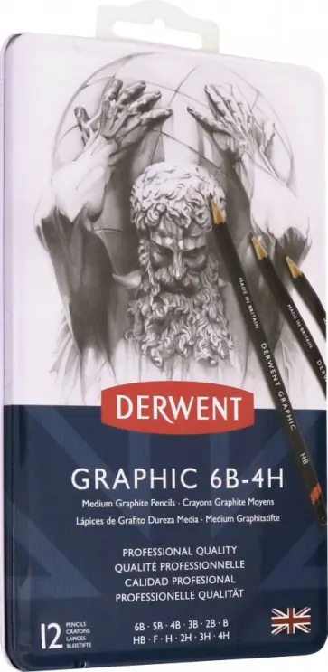Набор чернографитных карандашей Graphic Medium 12 штук, 6B-4H обложка книги