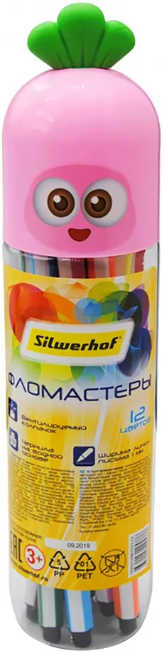 Фломастеры 12 цветов "Морковка" пластиковая туба (867223-12), в ассортименте обложка книги
