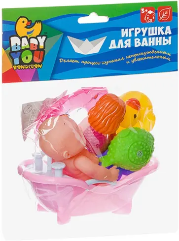 Набор игрушек для купания (пупс, ванночка, круг, русалка, осьминог, рыбка, уточка) (ВВ3365) обложка книги