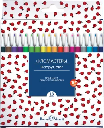 Фломастеры 18 цветов "HAPPYCOLOR" 4 вида (32-0025) обложка книги