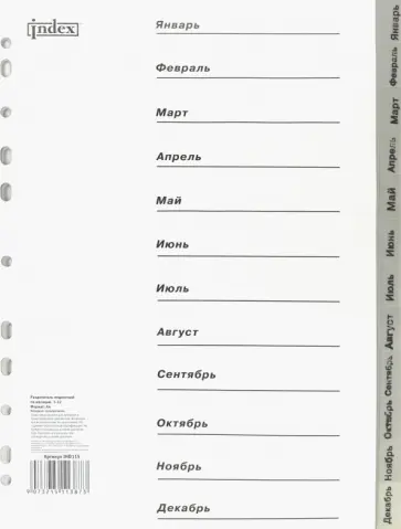 Разделитель пластиковый, А4, "Январь-декабрь" серый (IND115) обложка книги