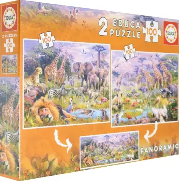 Пазл 2 штуки по 100 деталей "Дикие животные" (18606) обложка книги