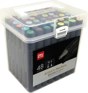 Маркеры перманентные "Deli" (48 цветов, черный корпус) (70701-48) обложка книги