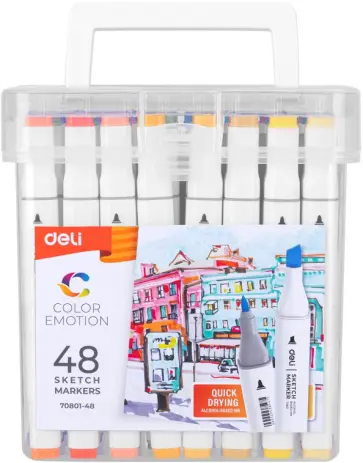 Маркеры перманентные "Deli" (48 цветов, белый корпус) (70801-48) обложка книги
