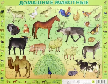 Домашние животные. Детский пазл на подложке, 63 элемента обложка книги