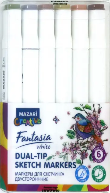 Маркеры для скетчинга "Wood" (6 цветов, двусторонние) (M-6057-6) обложка книги