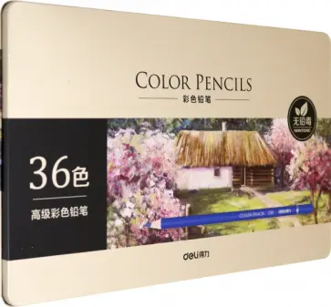 Карандаши акварельные 36 цветов "Deli" металлическя коробка (6566) обложка книги