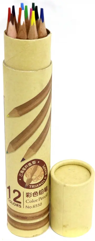 Карандаши 12 цветов "Deli" трехгранные, в картонном тубусе (6550) обложка книги