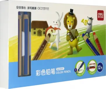 Карандаши 12 цветов "Deli" толстые + точилка (6597) обложка книги