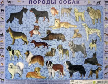 Породы собак. Детский пазл на подложке, 63 элемента Породы собак. Детский пазл на подложке, 63 элемента обложка книги