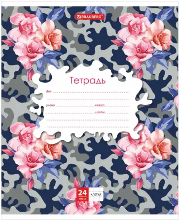 Тетрадь Камуфляж, 24 листа, клетка, А5, в ассортименте обложка книги