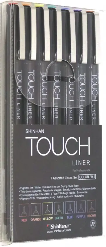 Набор капиллярных ручек 0.1 мм "TOUCH LINER" 7 цветов (4105007) обложка книги