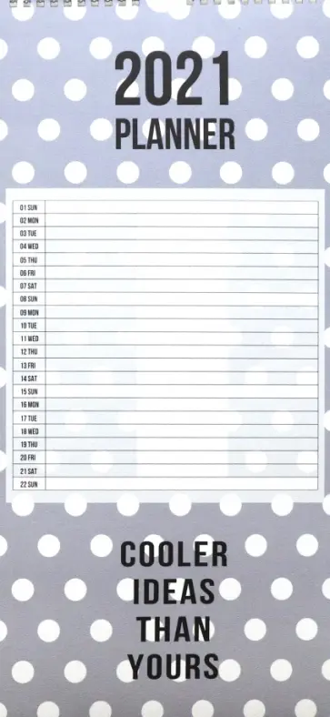 Планер на 2021 год 12 листов, 21*45 см, спираль "Dots" (N2161) обложка книги