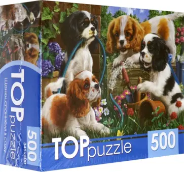 Puzzle-500 "ЩЕНКИ СПАНИЕЛЯ В САДУ" ( ХТП500-5726) обложка книги