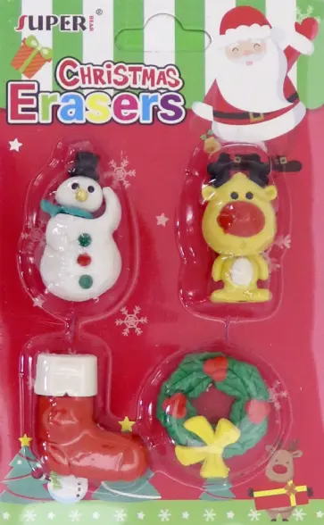 Набор ластиков MERRY CHRISTMAS 4 штуки (M-8502) обложка книги