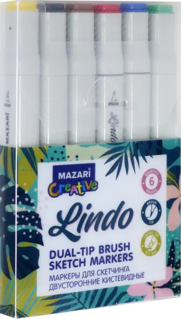 Маркеры для скетчинга 6 цветов LINDO Main кистевидные/клиновидные наконечники (M-15078-6) обложка книги