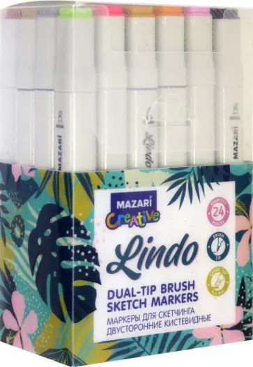 Маркеры для скетчинга 24 цвета LINDO Main кистевидные/клиновидные наконечники (M-15088-24) обложка книги