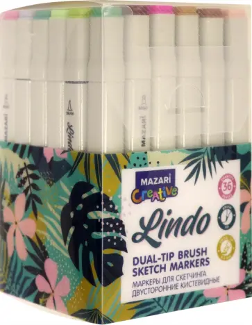 Маркеры для скетчинга 36 цвета LINDO Main кисть (M-15090-36) обложка книги