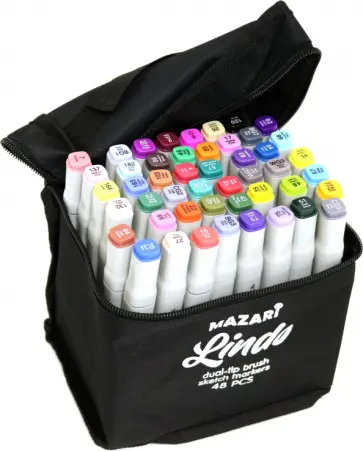Маркеры для скетчинга 48 цветов LINDO кистевидные/клиновидные наконечники (M-15092-48) обложка книги