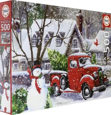 Пазл-500 деталей Снеговик и красный грузовик (18958) обложка книги