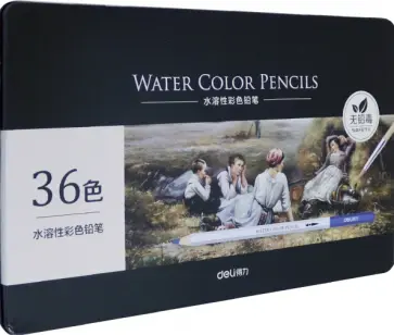 Карандаши 36 цветов акварельные Nuevo в металлической коробке (6522) обложка книги