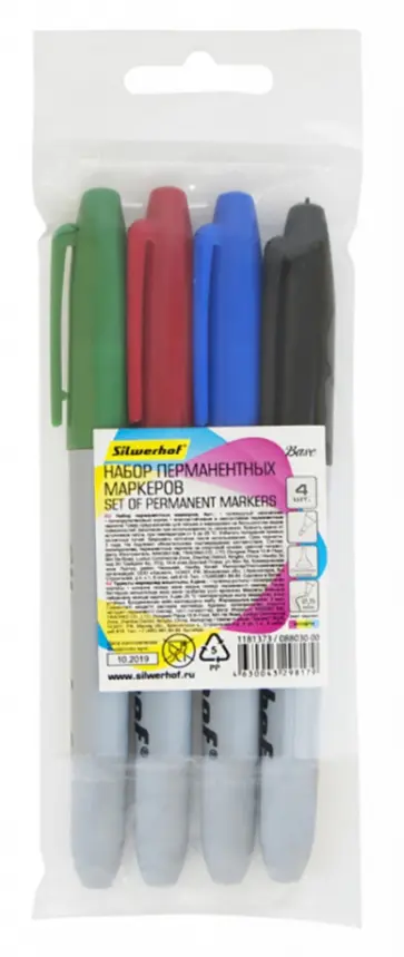 Набор маркеров перманентых 4 цвета, 2.5 мм пулевидные пишущие наконечники, Base обложка книги