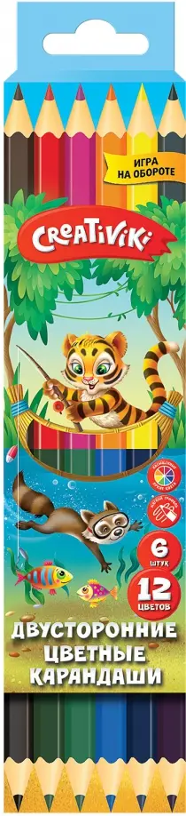 Карандаши цветные, двусторонние, 6 штук, 12 цветов обложка книги
