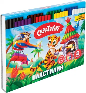 Пластилин для детского творчества, со стеком. 8 цветов, 120 г. (ПЛ08КР) обложка книги