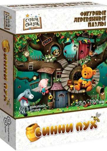 Фигурный деревянный пазл Винни Пух, 80 деталей обложка книги