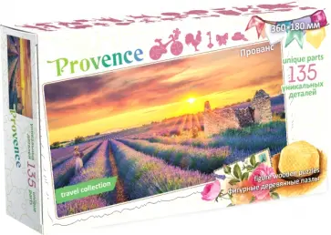 Фигурный деревянный пазл Прованс, Франция, 135 уникальных деталей обложка книги