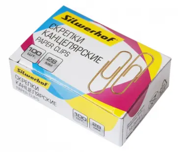Скрепки канцелярские, металлические, золотистые, 28 мм., 100 шт. (491039/1196471) Скрепки канцелярские, металлические, золотистые, 28 мм., 100 шт. (491039/1196471) обложка книги