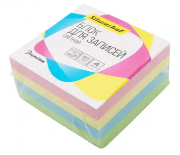 Блок для записей бумажный, цветной, 4 цвета, 9х9х4,5 см. (701027/1190067) обложка книги