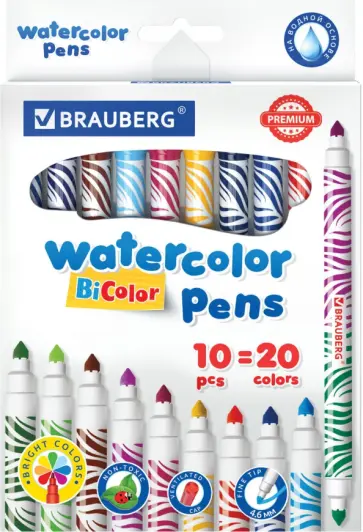 Фломастеры 20 цветов 10 штук BI-COLOR утолщенные (151945) обложка книги