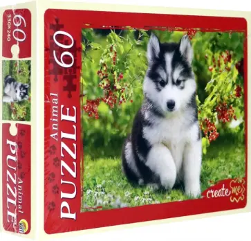 Puzzle-60 "Щенок хаски в саду" (ПК60-0134) обложка книги