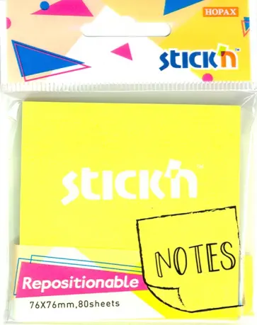 Блок для записей самоклеящийся, желтый неон, 76x76 мм, 80 листов (27070) обложка книги